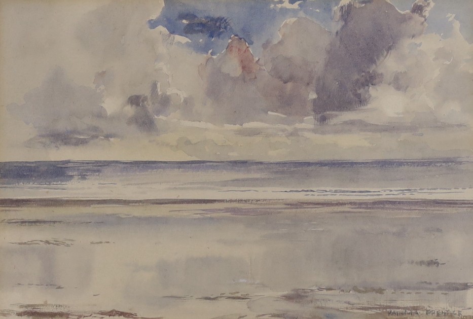 Patricia Prentice (1923-), watercolour, Coastal scene, signed, 15 x 22cm and Arthur Anderson Fraser, watercolour of ducks on a river, dated 1899, 28 x 39cm